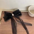 Fermaglio per capelli con fiocco in pizzo a pois neri con strass e nastri lunghi - Stile 1# Fiocco Nastro Nero