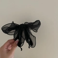 Grande fermaglio per capelli a banana con fiocco in rete nera per coda di cavallo - Nero