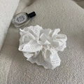 Elegant oversized white lace scrunchie with intricate embroidery on soft wool background - Double Layer Style / 2# White Double Layer