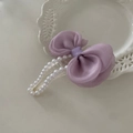 Elegante fermaglio per capelli in chiffon viola con fiocco e perle bianche da donna - Viola