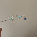 Spilla per capelli ali nero fucile con pietre di luna blu in stile neo-cinese - Argento