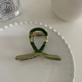 French retro dark green marble texture acetate hair claw clip on white ceramic plate - Green Marble
