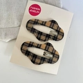 Set of two vintage yellow and black checkered hair clips on white display card - 9# Yellow Black Checkerboard Style