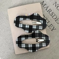 Set of two black and white plaid cloud-shaped hair clips on a cream display card - 14# Black White Tartan Style