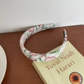 Serre-tête rembourré en tissu blanc avec d'élégants motifs de tulipes roses pour femme - Bandeau Floral Rose Blanc