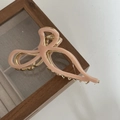 Elegant peach pink bow hair claw clip with golden metal frame for women hair styling - Pink Bowknot