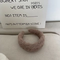 Detailed view of the soft faux fur texture on a wide-brimmed plush Korean style headband - Khaki