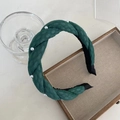 Elegante cerchietto in velluto verde scuro con piccole perle bianche in stile vintage - Verde