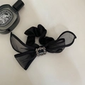 Elastico per capelli francese in rete nera con fiocco e strass quadrati brillanti - Scrunchie in Rete Nera