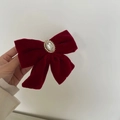 Eleganter Haarclip aus rotem Samt mit zentraler Perle und Vintage-Strasssteinen - Weinrot Weißer Edelstein Haarspange