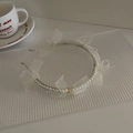Elegante cerchietto di perle bianche con fiocchi in rete e strass per ragazze - Bianco
