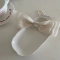 Elegant French style double-layered cream satin bow hair clip with crystal embellishment - Off White