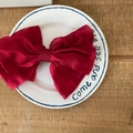 Large bright red chiffon ribbon bow hair clip with a soft pleated texture for women - Wine Red