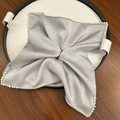 Elegant satin hair scrunchie in silver grey featuring premium pearl bead embellishments - Light Blue