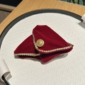 Detail of wine red velvet accessories with vintage gold buttons and braided gold edges - Wine Red Hair Clip