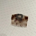 French vintage amber resin hair comb with a square rhinestone frame for women - Grey Dots