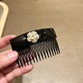 Elegant camellia hair comb with cream-white flower and black teeth for hair styling - Black Camellia