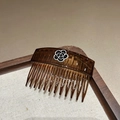 Elegant Korean style brown resin hair comb with vintage black and white camellia flower - Coffee Gray
