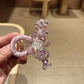 Close-up of pink silk flower hair claw clip with crystal beads and floral detail - Purple (B13-307)