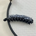Elegant black banana clip with light blue crystals for thick hair styling - Light Blue Crystal