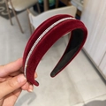 Close-up of vintage burgundy velvet headband with sparkly white rhinestone inlay - Rhinestone Decor Style / Burgundy