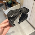 Diadema anudada de tweed negro y gris para mujer con textura tejida muy elegante - Negro