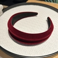 Close-up of vintage burgundy velvet headband with thick sponge and soft texture - Glossy Wine Red