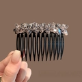 Elegante peine negro de 11 púas con cristales brillantes para moños de pelo - Rosa