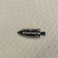 Detailed close-up of handmade beaded hair clip with gray crystals and white rhinestones - Crystal Black