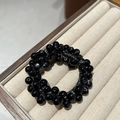 Élastique à cheveux avec perles noires brillantes et pierre œil de chat élégant - Noir