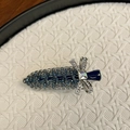 Detailed close-up of blue crystal beaded hair clip with silver rhinestone bow knot detail - Full Crystal Butterfly Blue