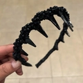 Handgemaakte zwarte kralen hoofdband met punk spikes en antislip tanden voor dames - Punk Spike Zwart Kralen Stijl / Zwart