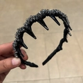 Handgemaakte zwarte kralen haarband met kristallen en antislip tanden voor extra volume - Punk Spike Grijs Kristal Stijl / Grijs