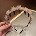 Elegante cerchietto con fiori di cristallo e perle color champagne per donna - Rosa