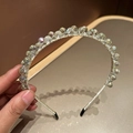 Exquisite handmade silver crystal headband with iridescent faceted round beads for women - Transparent Green