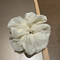 Eleganter cremeweißer Organza Haargummi mit zarter Blumenstickerei und glänzender Textur - Beige