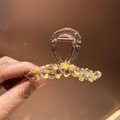 Handmade resin hair claw clip with yellow stones and clear crystal beads for women - Champagne