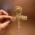Elegante pinza per capelli dorata con cristalli nappe e fiore di diamante per donna - Champagne