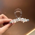 Elegant beaded crystal hair claw clip with colorful stones and clear resin finish - Pink