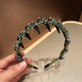 Elegante diadema floral de cristal con gemas de lujo y dientes internos antideslizantes - Verde Oscuro