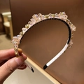 Serre-tête en cristal élégant avec gemmes roses et strass dorés pour les femmes - Rose