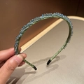 Exquisite handmade crystal twisted headband with green silk fabric and sparkling beads - Olive Green