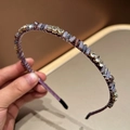 Serre-tête élégant perlé violet avec cristaux et strass brillants pour femmes - Violet