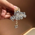 Mini molletta per capelli a fiori di cristallo con pendenti a goccia e molla d'oro - Azzurro
