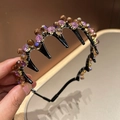 Cerchietto in resina nera con cristalli viola e ambra e fermagli per capelli integrati - Viola