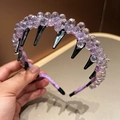 Cerchietto di lusso con cristalli viola sfaccettati e pettine a denti neri per capelli - Viola
