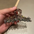 Molla per capelli artigianale in cristallo grigio con strass per capelli fini - 11cm / Grigio