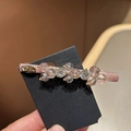 Elegante pinza para el cabello de estilo coreano con cristales champán y base de satén rosa - Morado