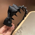 Elegante cerchietto in raso nero con fiocco, strass e denti antiscivolo per capelli - Stile Fiocco Strass (A4-109)