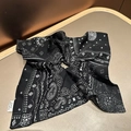 Detailed macro shot of vintage navy paisley square scarf with smooth silky texture - Black Square Towel